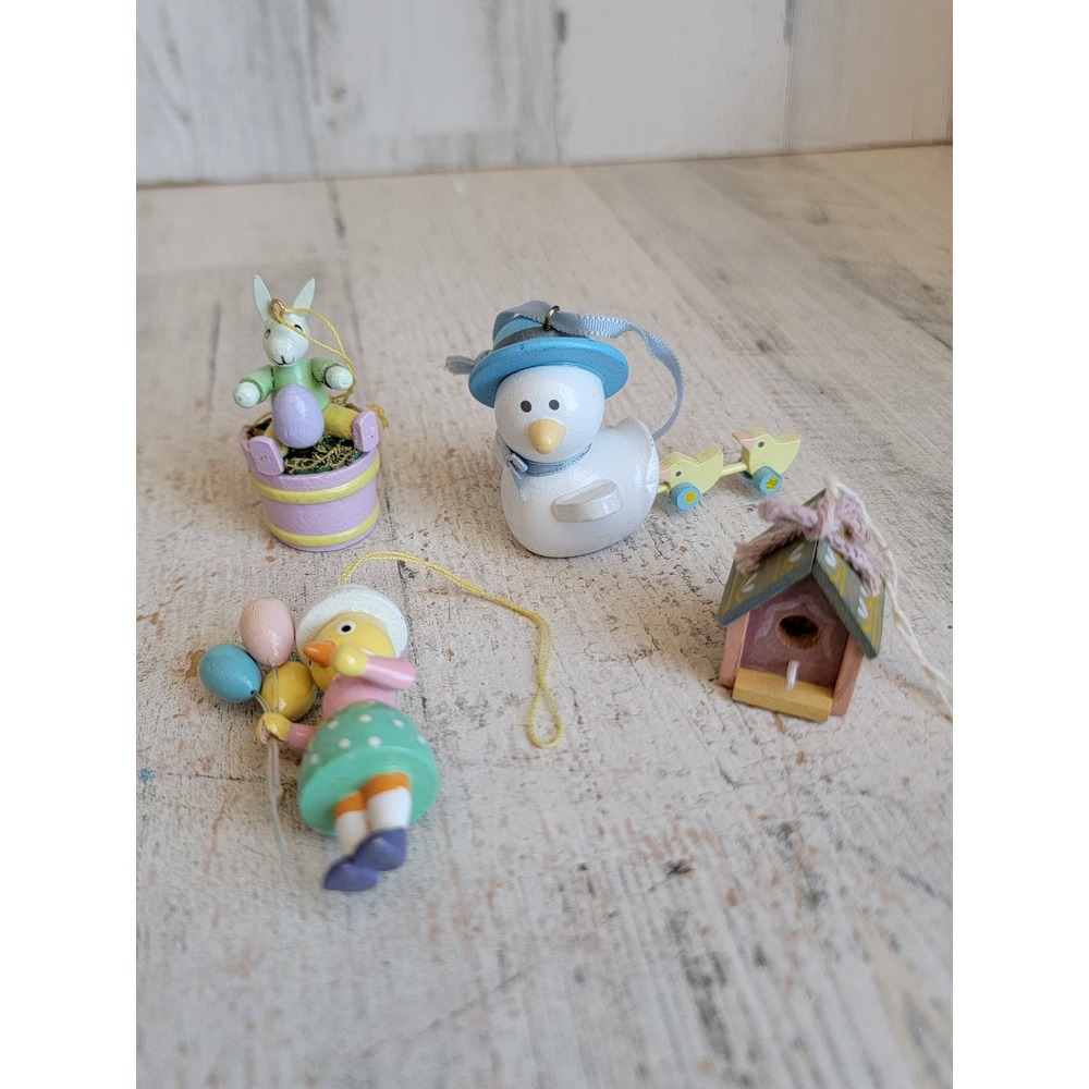 Vintage mini easter duck chick egg balloon birdhouse ornament Xmas set